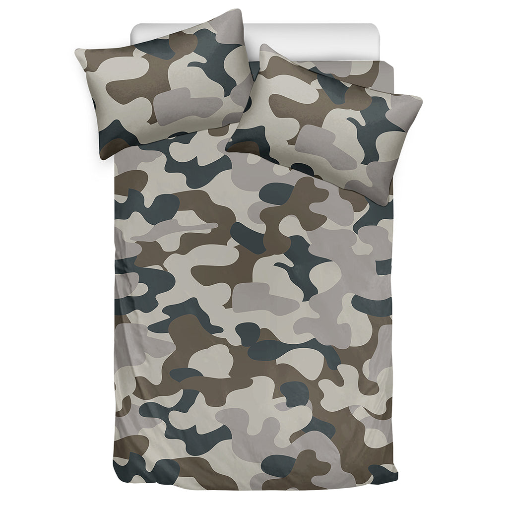 Grey And Brown Camouflage Print Duvet Cover Bedding Set