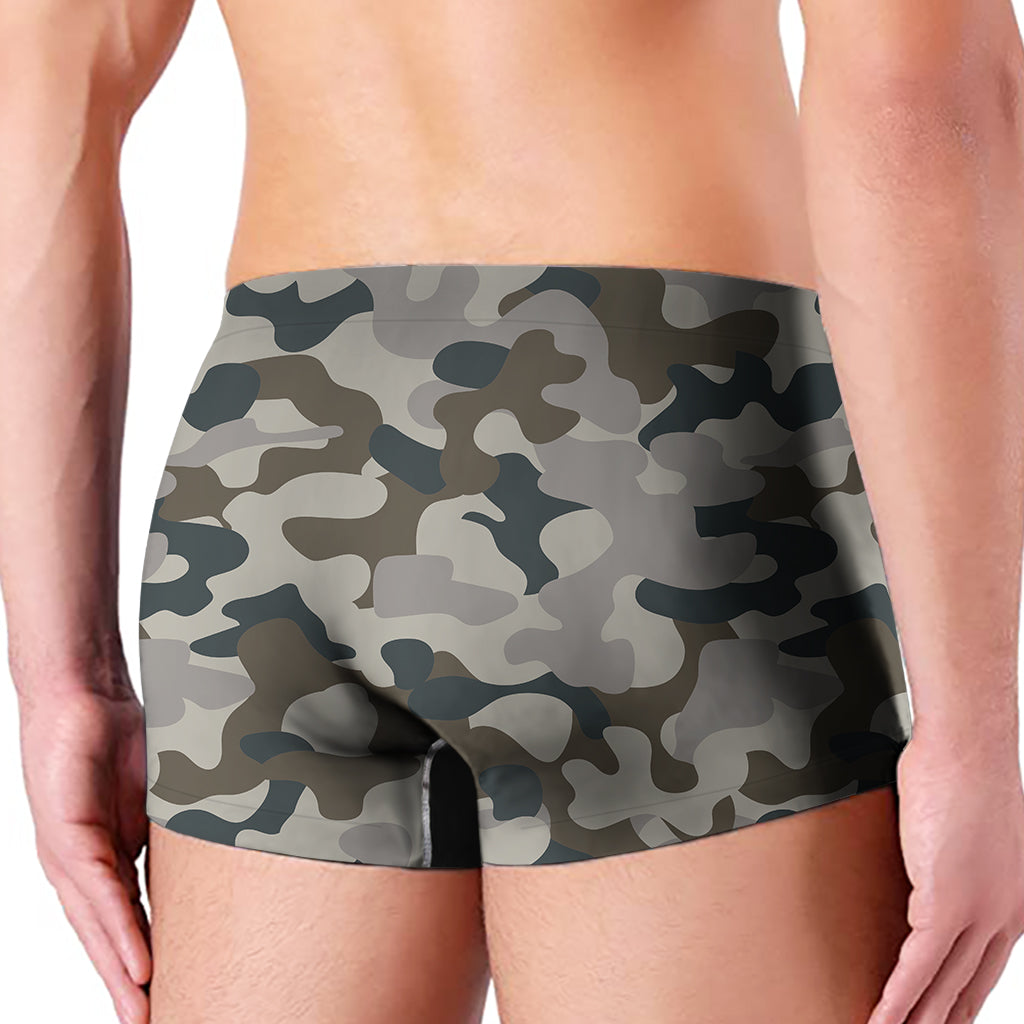Grey And Brown Camouflage Print Men's Boxer Briefs