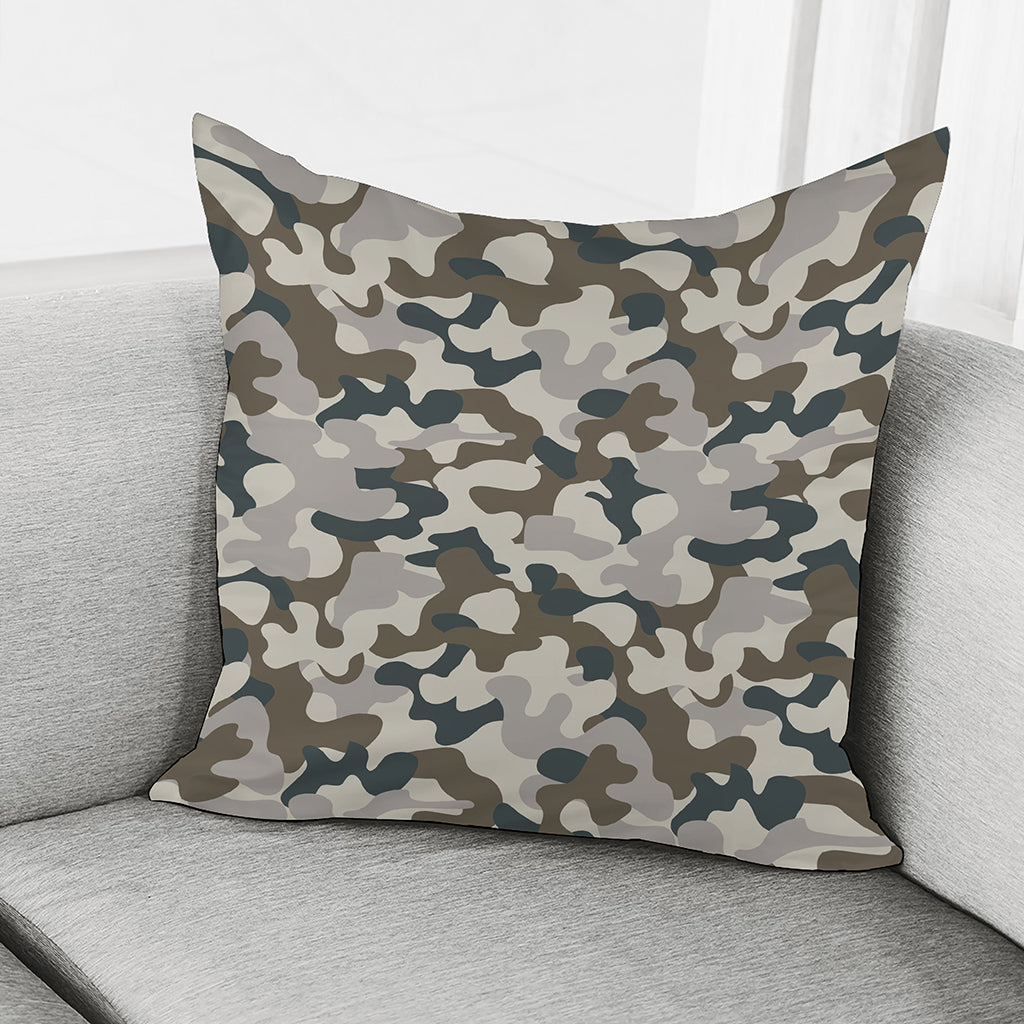 Grey And Brown Camouflage Print Pillow Cover