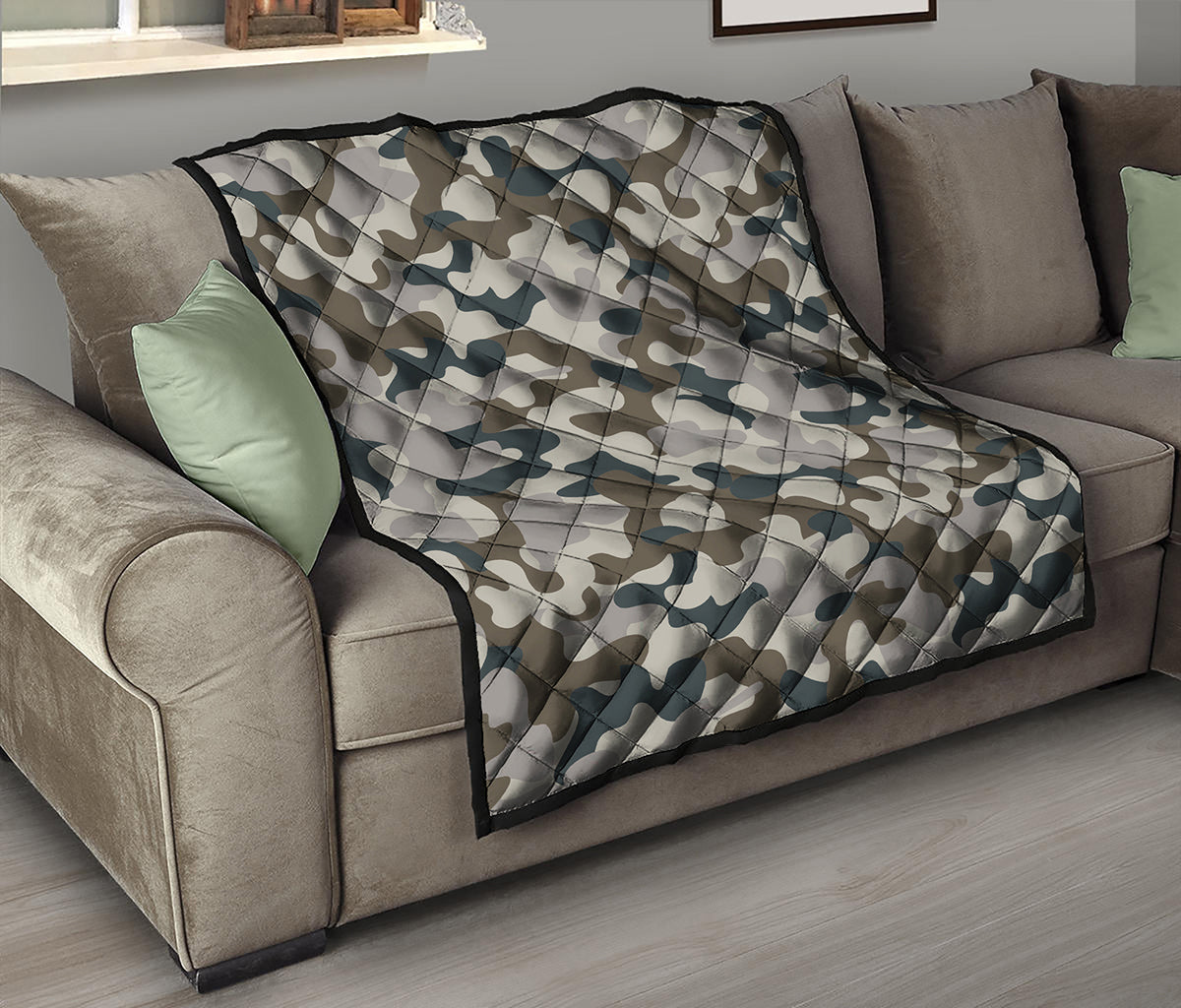 Grey And Brown Camouflage Print Quilt