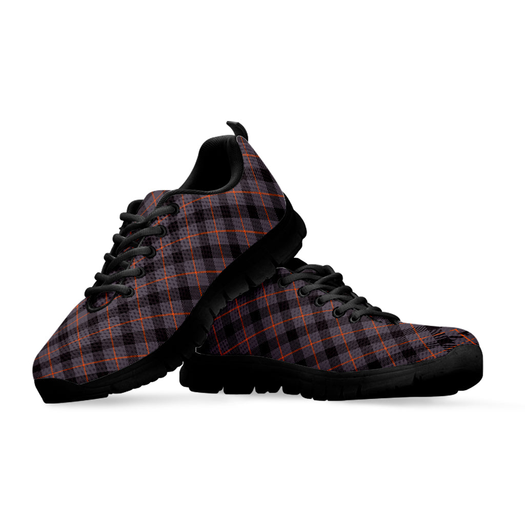 Grey And Orange Plaid Pattern Print Black Sneakers