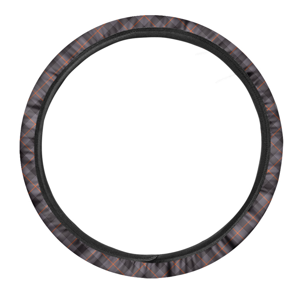 Grey And Orange Plaid Pattern Print Car Steering Wheel Cover