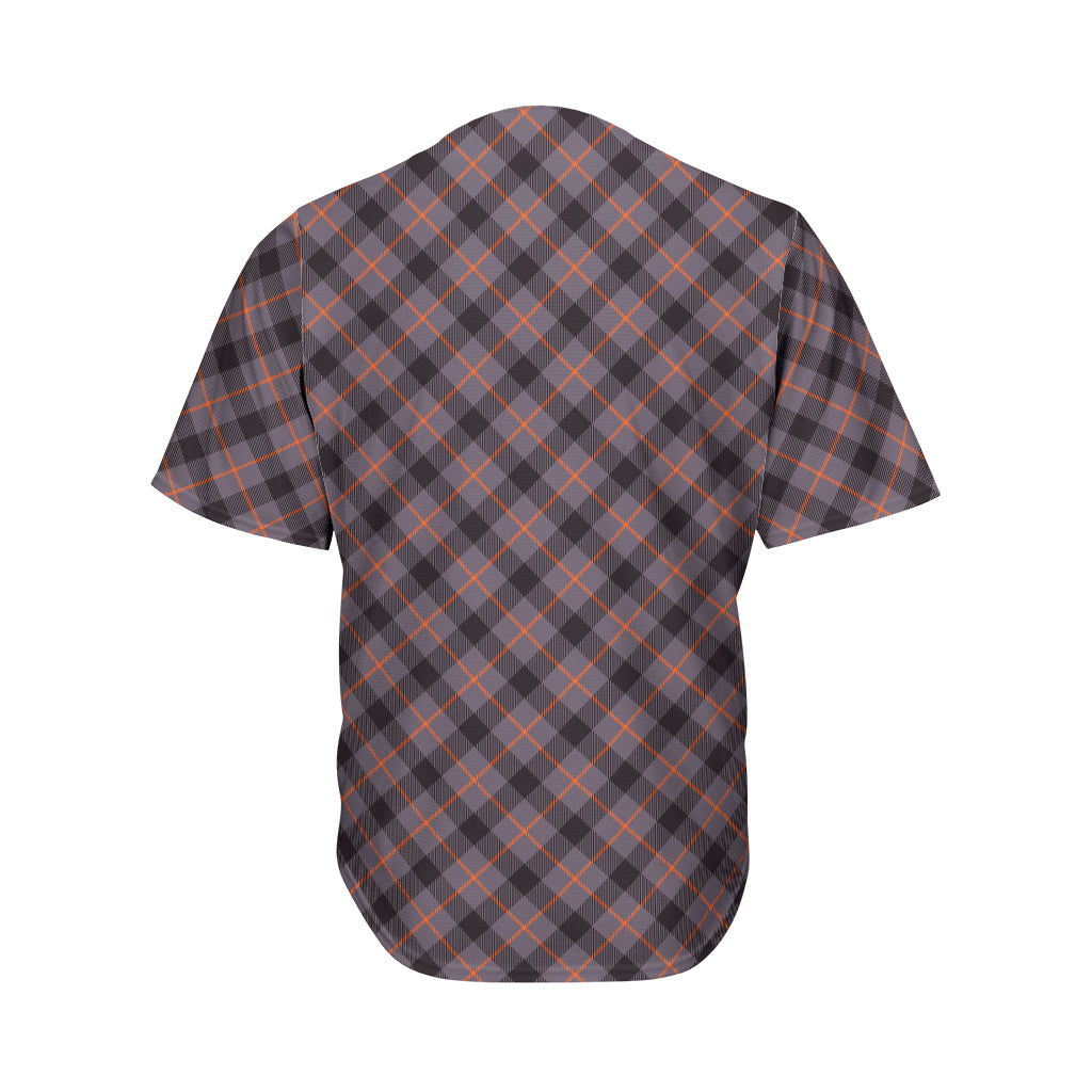 Grey And Orange Plaid Pattern Print Men's Baseball Jersey