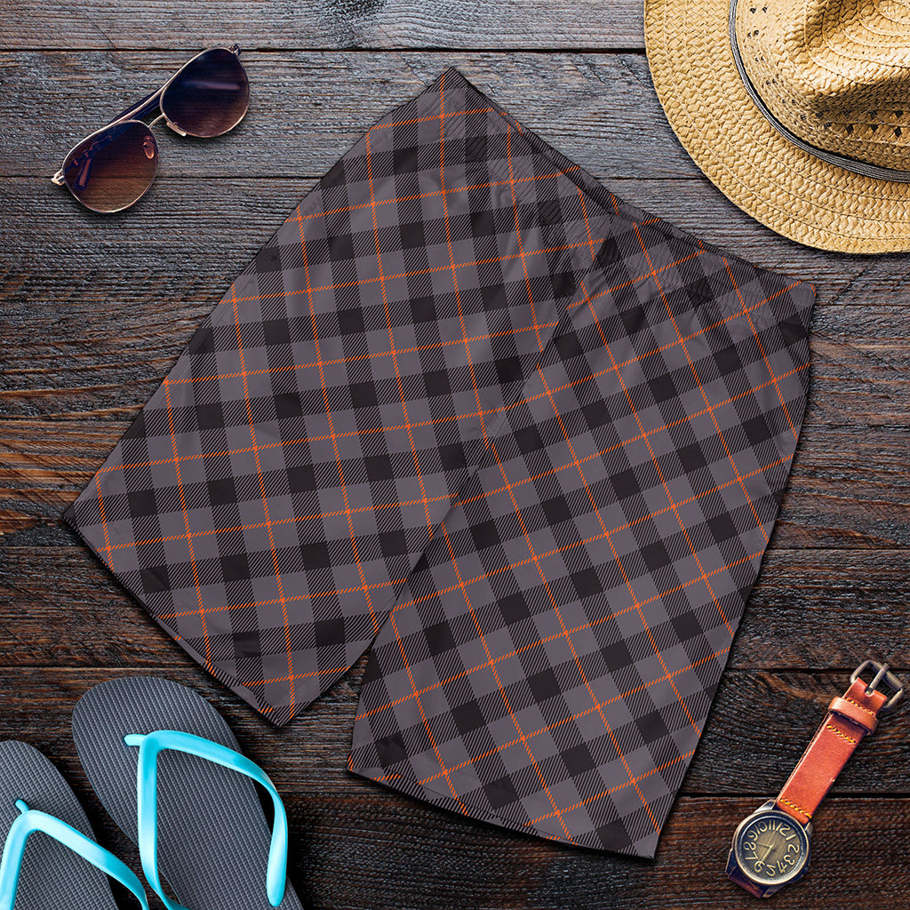 Grey And Orange Plaid Pattern Print Men's Shorts