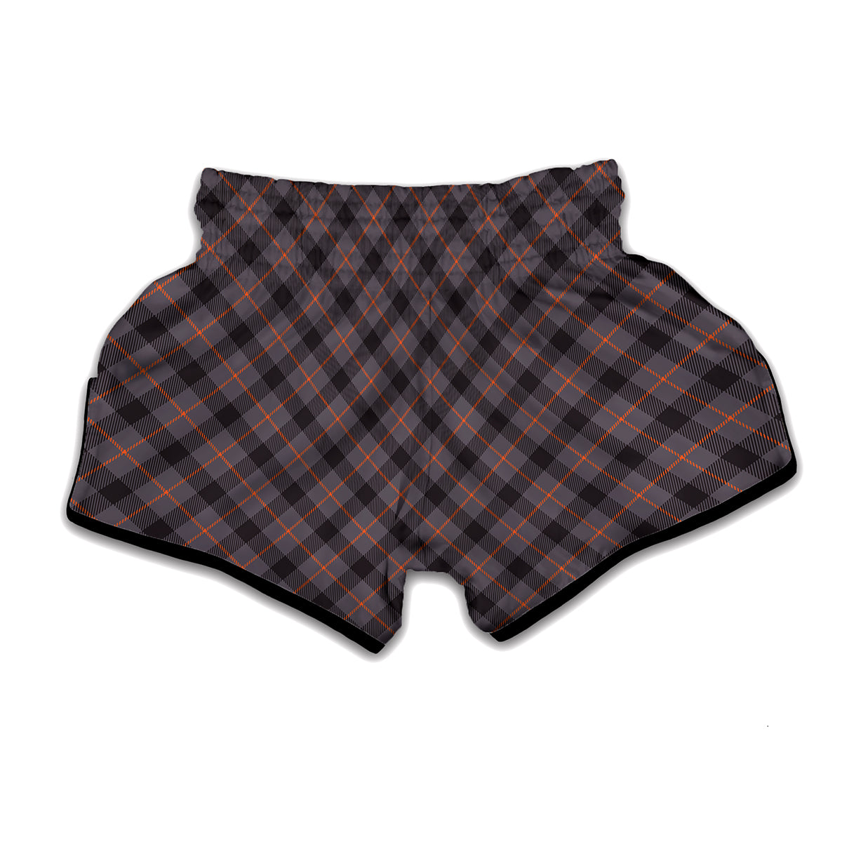 Grey And Orange Plaid Pattern Print Muay Thai Boxing Shorts