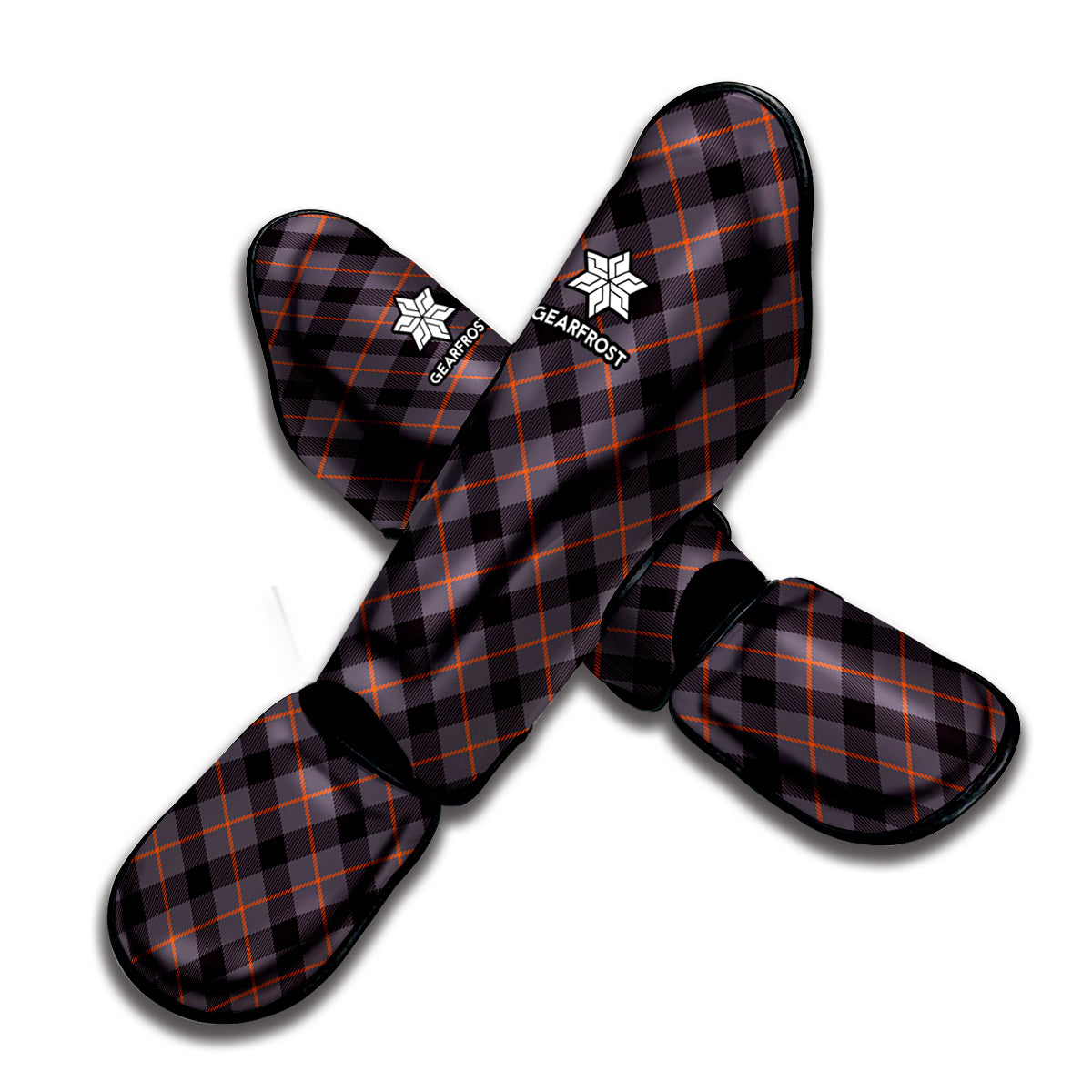 Grey And Orange Plaid Pattern Print Muay Thai Shin Guard