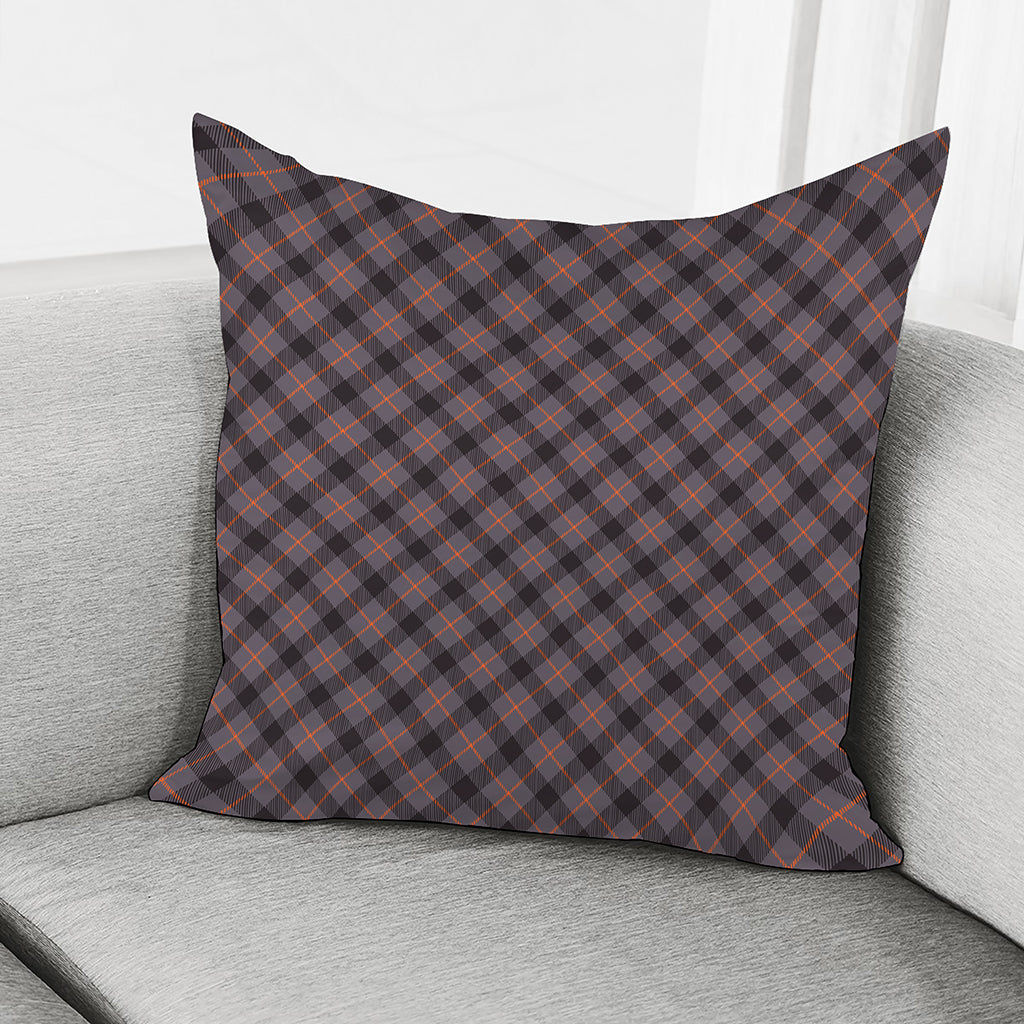 Grey And Orange Plaid Pattern Print Pillow Cover