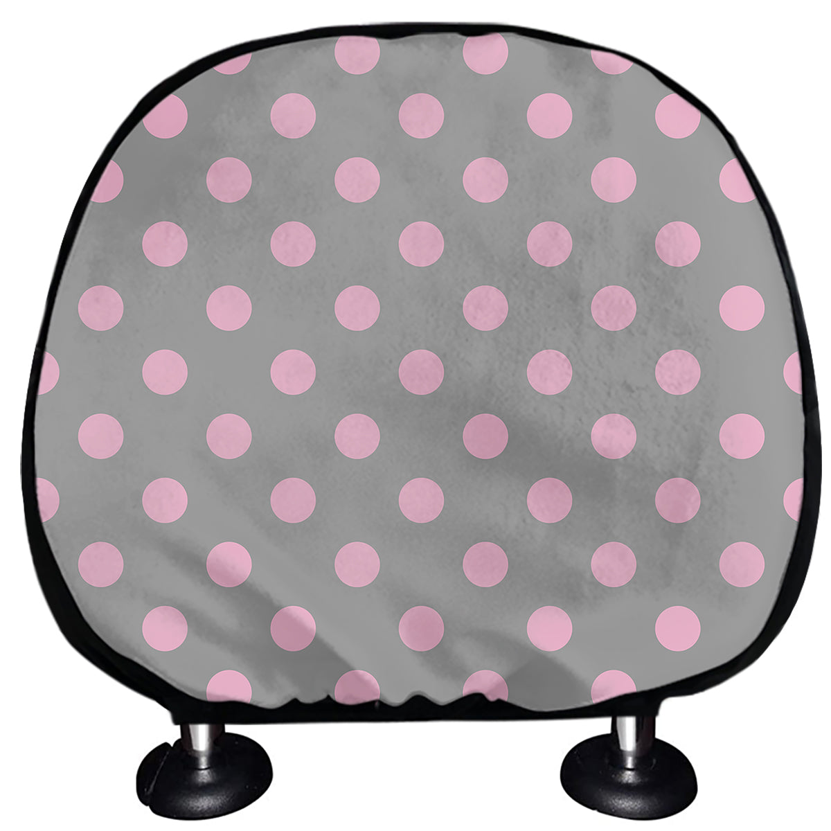 Grey And Pink Polka Dot Pattern Print Car Headrest Covers