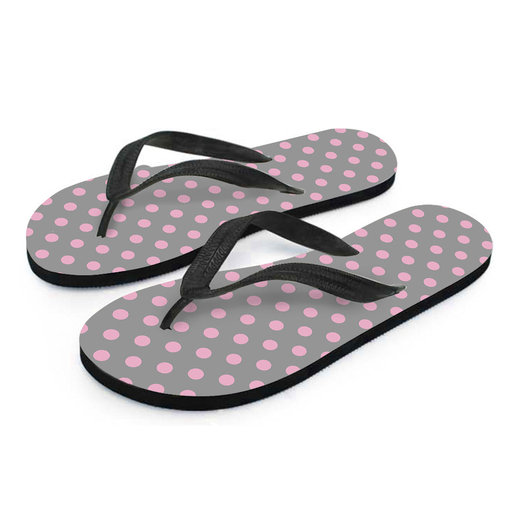 Grey And Pink Polka Dot Pattern Print Flip Flops