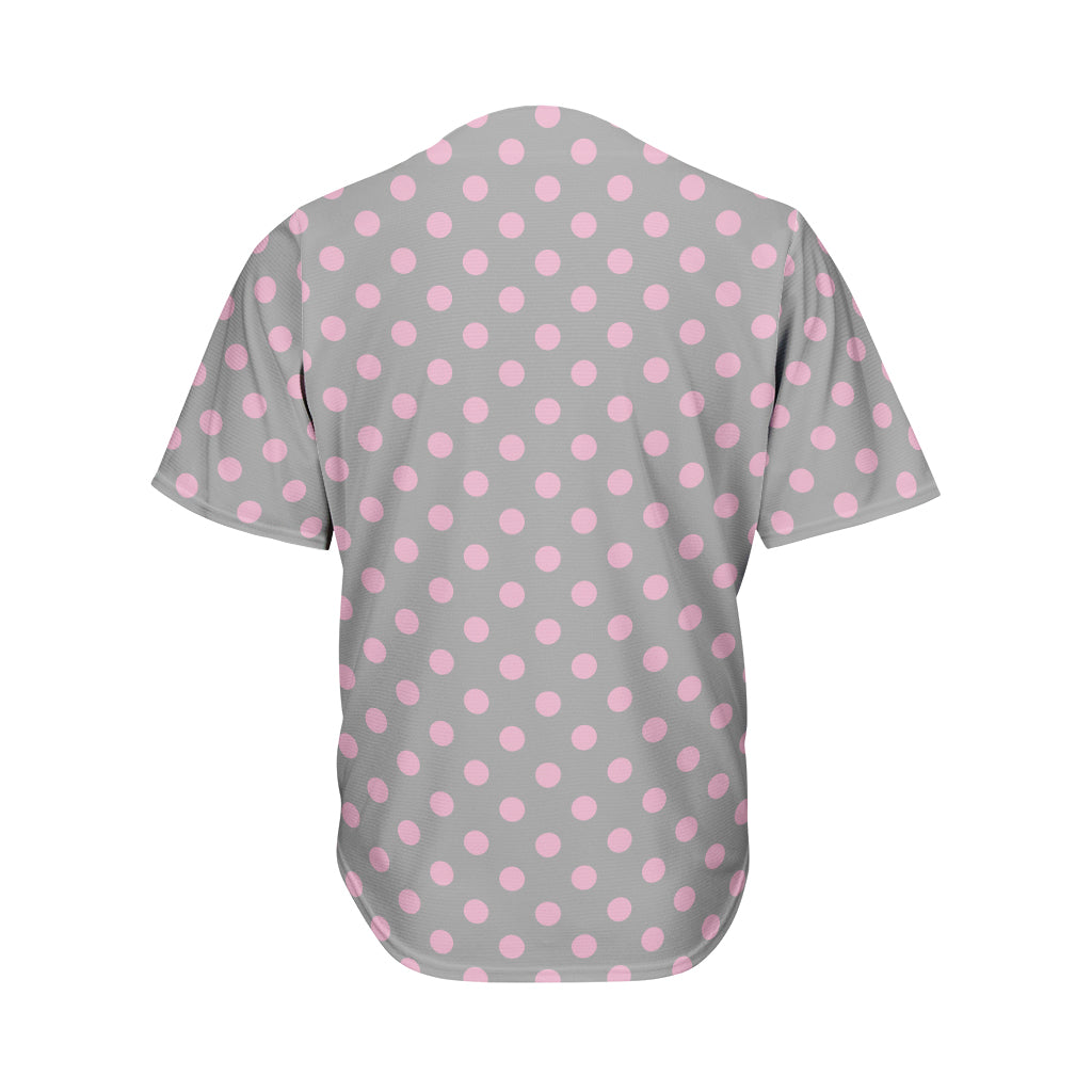 Grey And Pink Polka Dot Pattern Print Men's Baseball Jersey