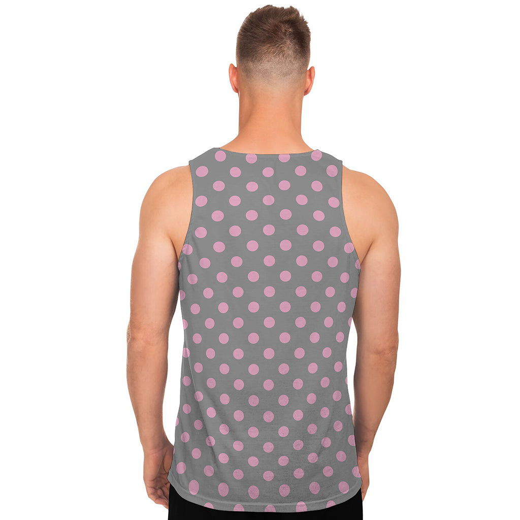 Grey And Pink Polka Dot Pattern Print Men's Tank Top