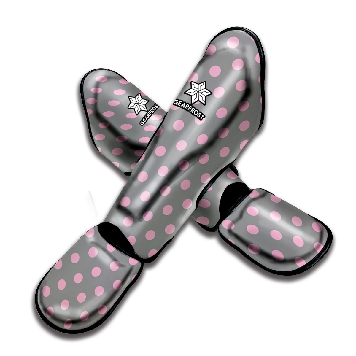 Grey And Pink Polka Dot Pattern Print Muay Thai Shin Guard