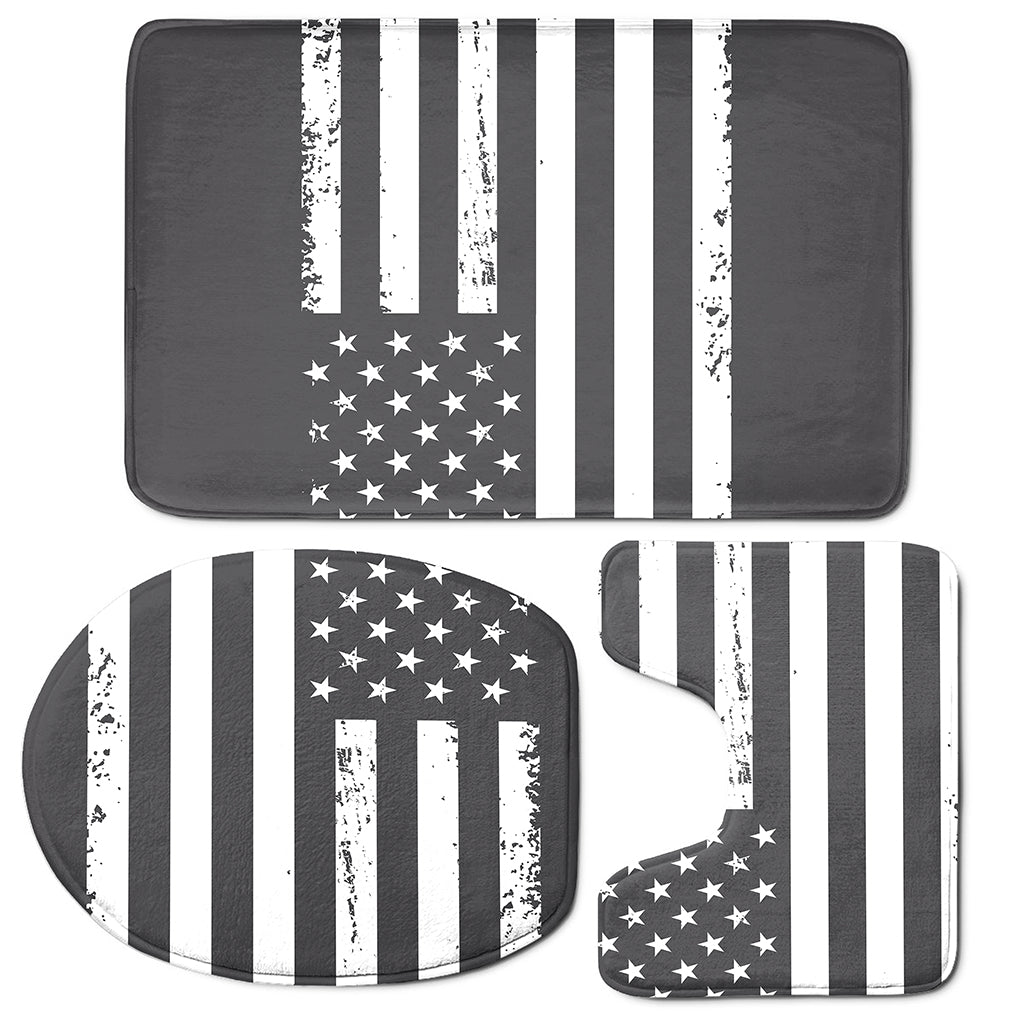 Grey And White American Flag Print 3 Piece Bath Mat Set