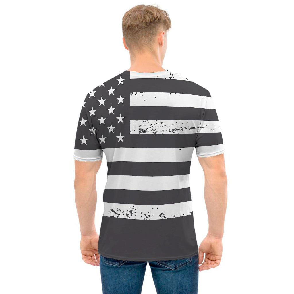 Grey And White American Flag Print Men's T-Shirt