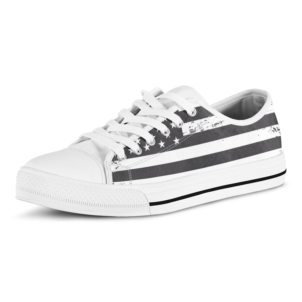 Grey And White American Flag Print White Low Top Shoes