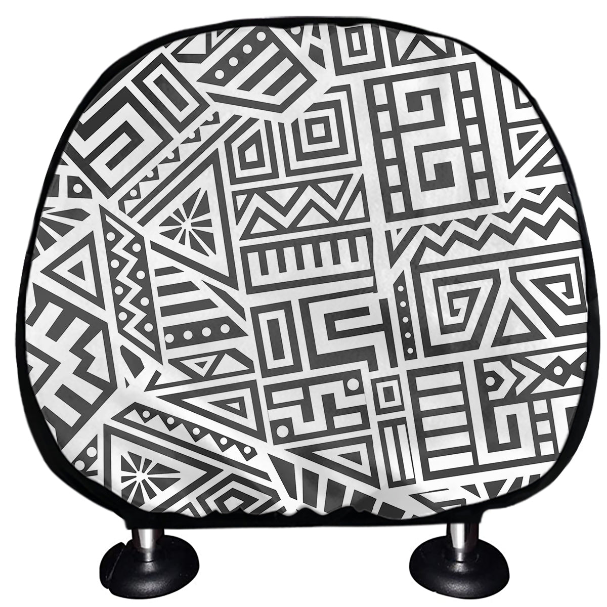 Grey And White Aztec Pattern Print Car Headrest Covers