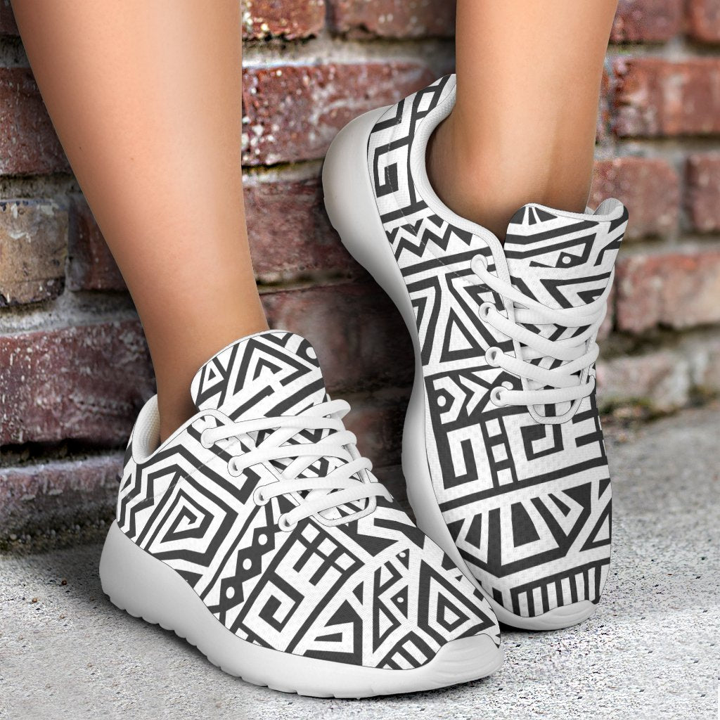 Grey And White Aztec Pattern Print Sport Shoes GearFrost