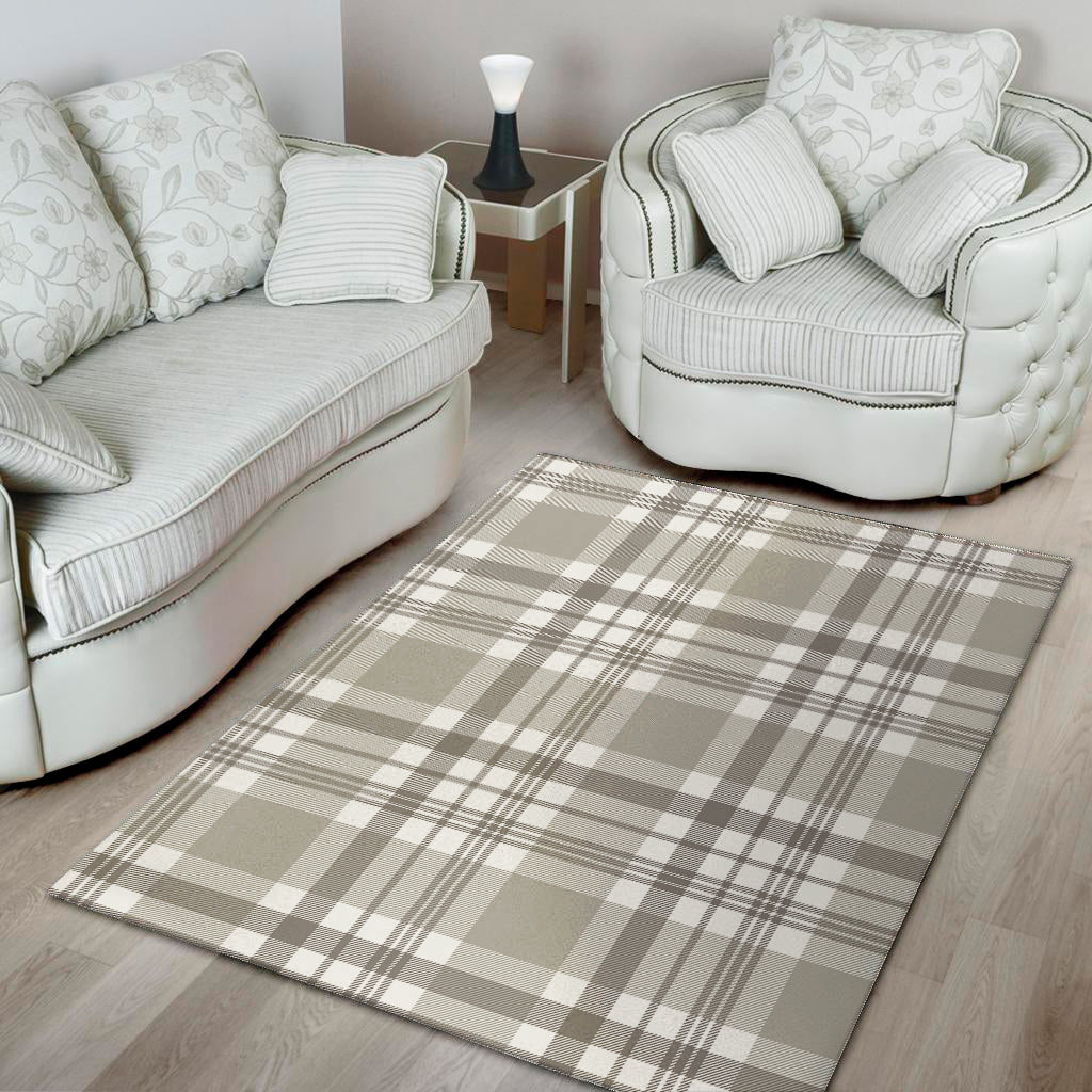 Grey And White Border Tartan Print Area Rug