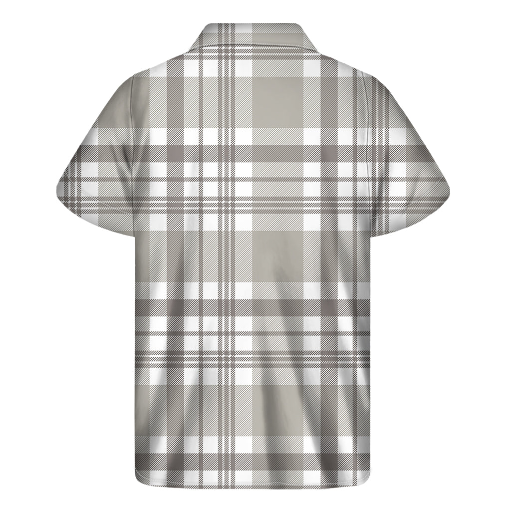 Grey And White Border Tartan Print Men's Short Sleeve Shirt