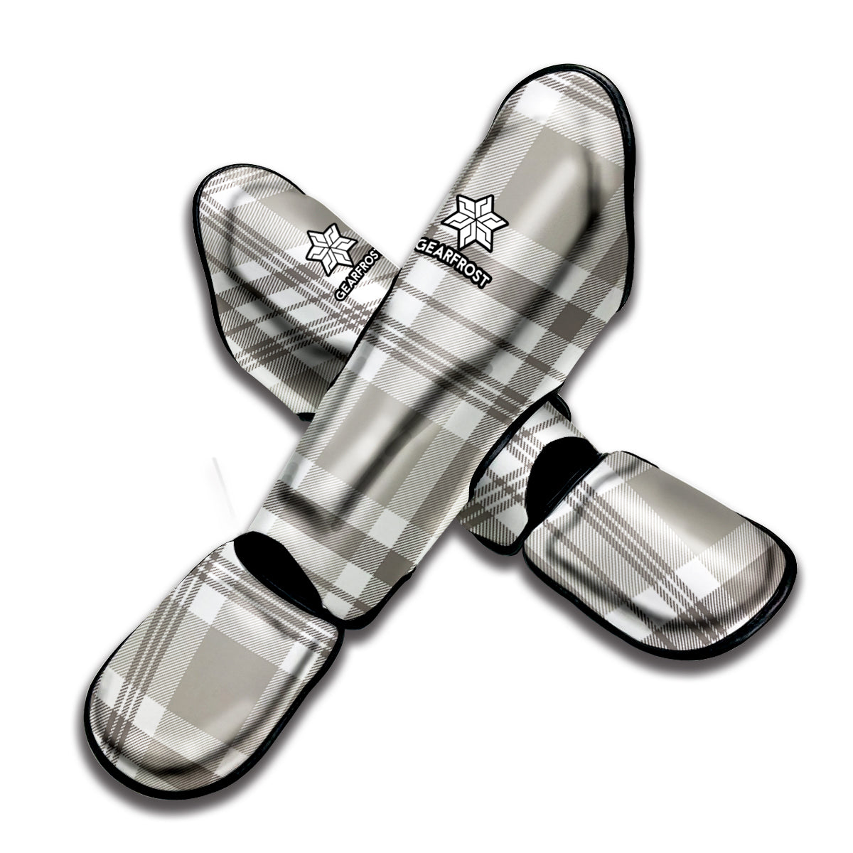 Grey And White Border Tartan Print Muay Thai Shin Guard
