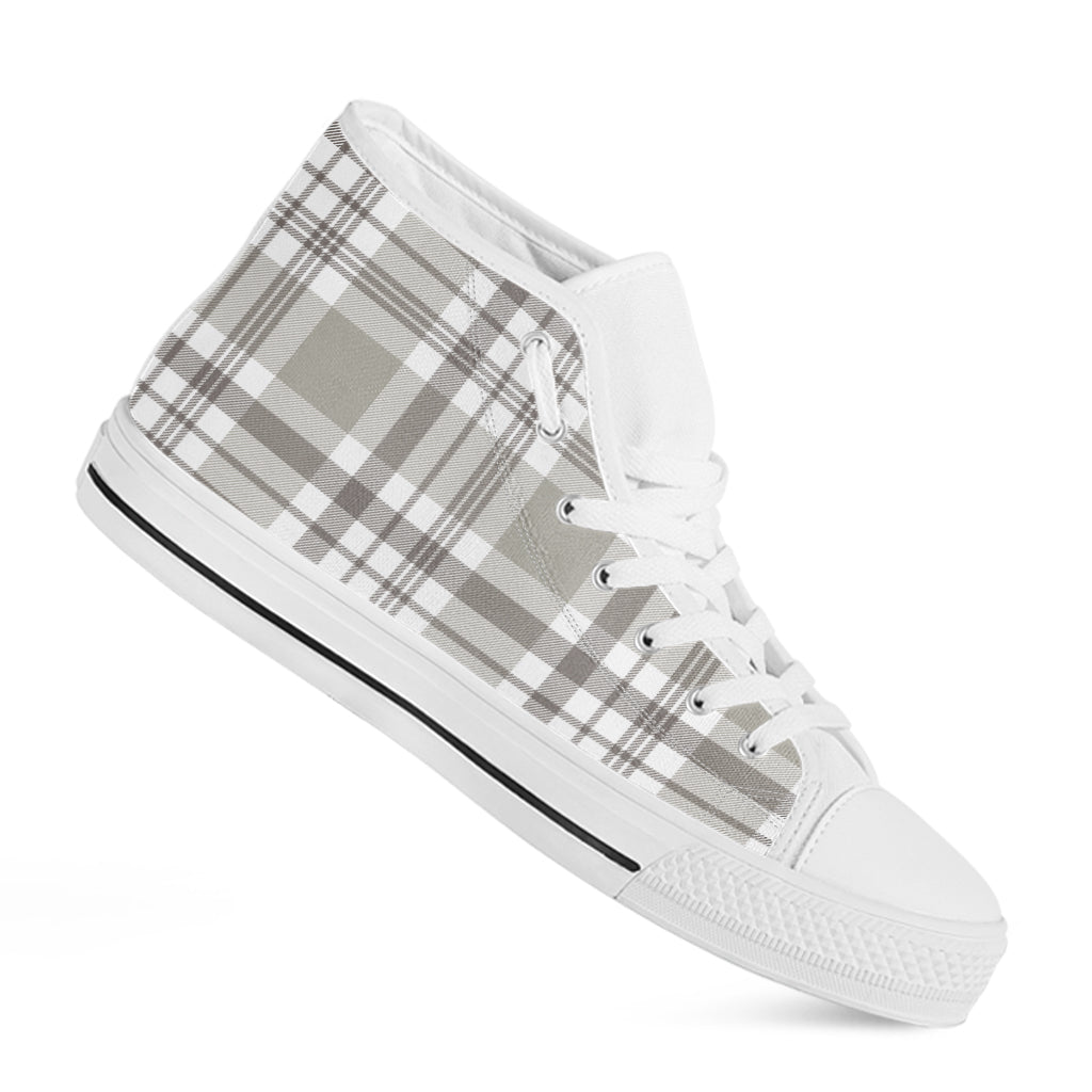Grey And White Border Tartan Print White High Top Shoes