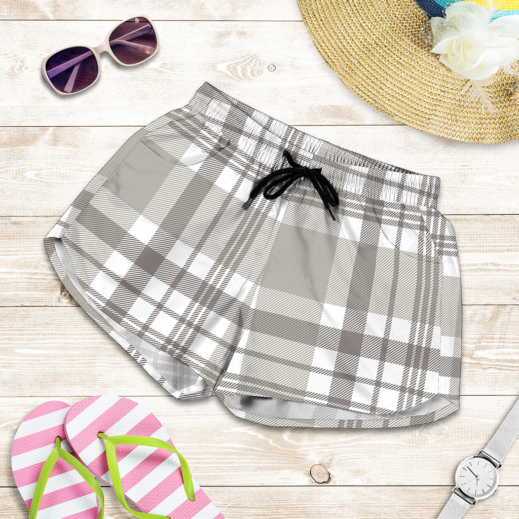 Grey And White Border Tartan Print Women's Shorts