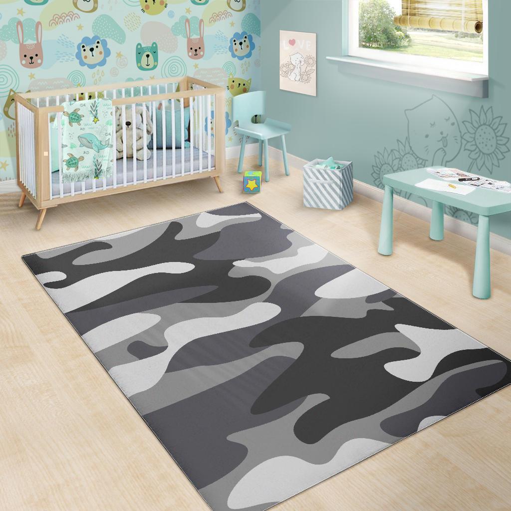 Grey And White Camouflage Print Area Rug GearFrost