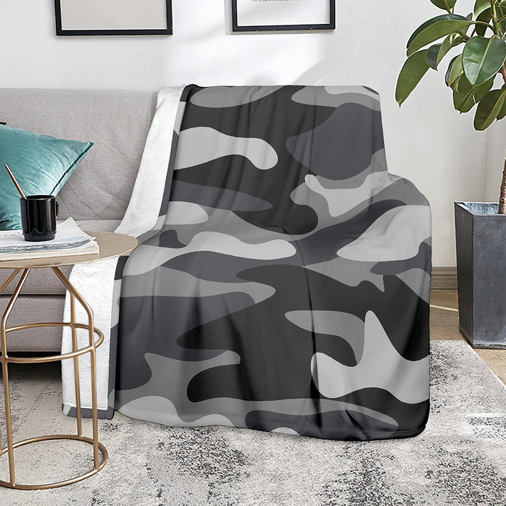 Grey And White Camouflage Print Blanket