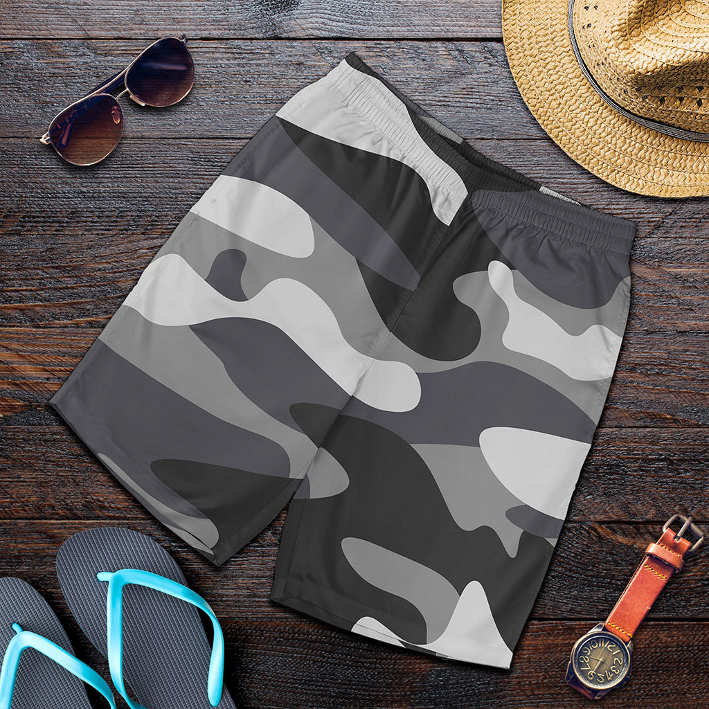 Grey And White Camouflage Print Men's Shorts