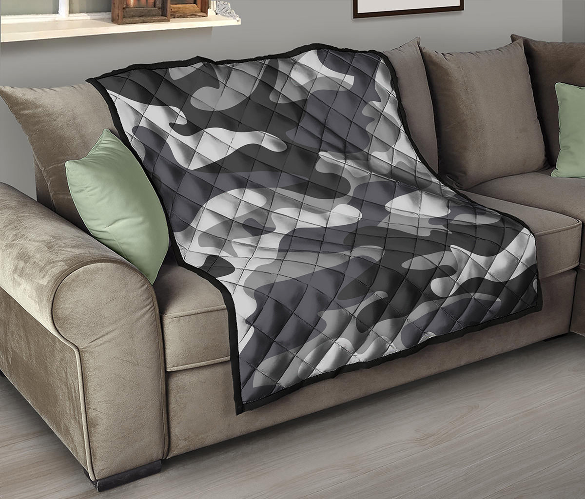 Grey And White Camouflage Print Quilt