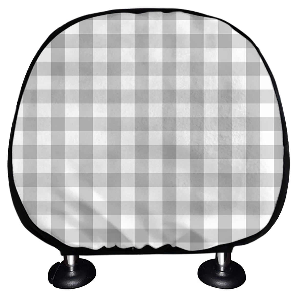 Grey And White Check Pattern Print Car Headrest Covers