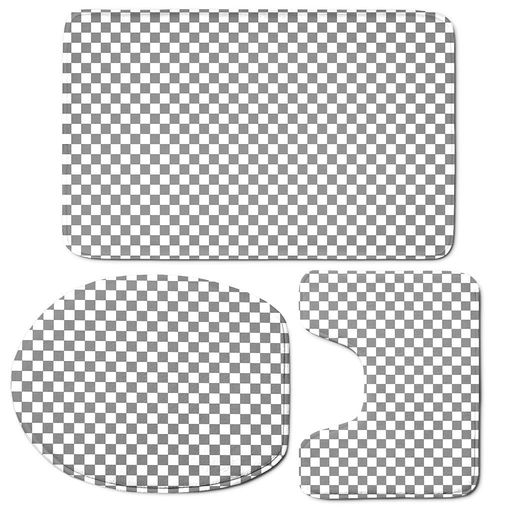Grey And White Checkered Pattern Print 3 Piece Bath Mat Set