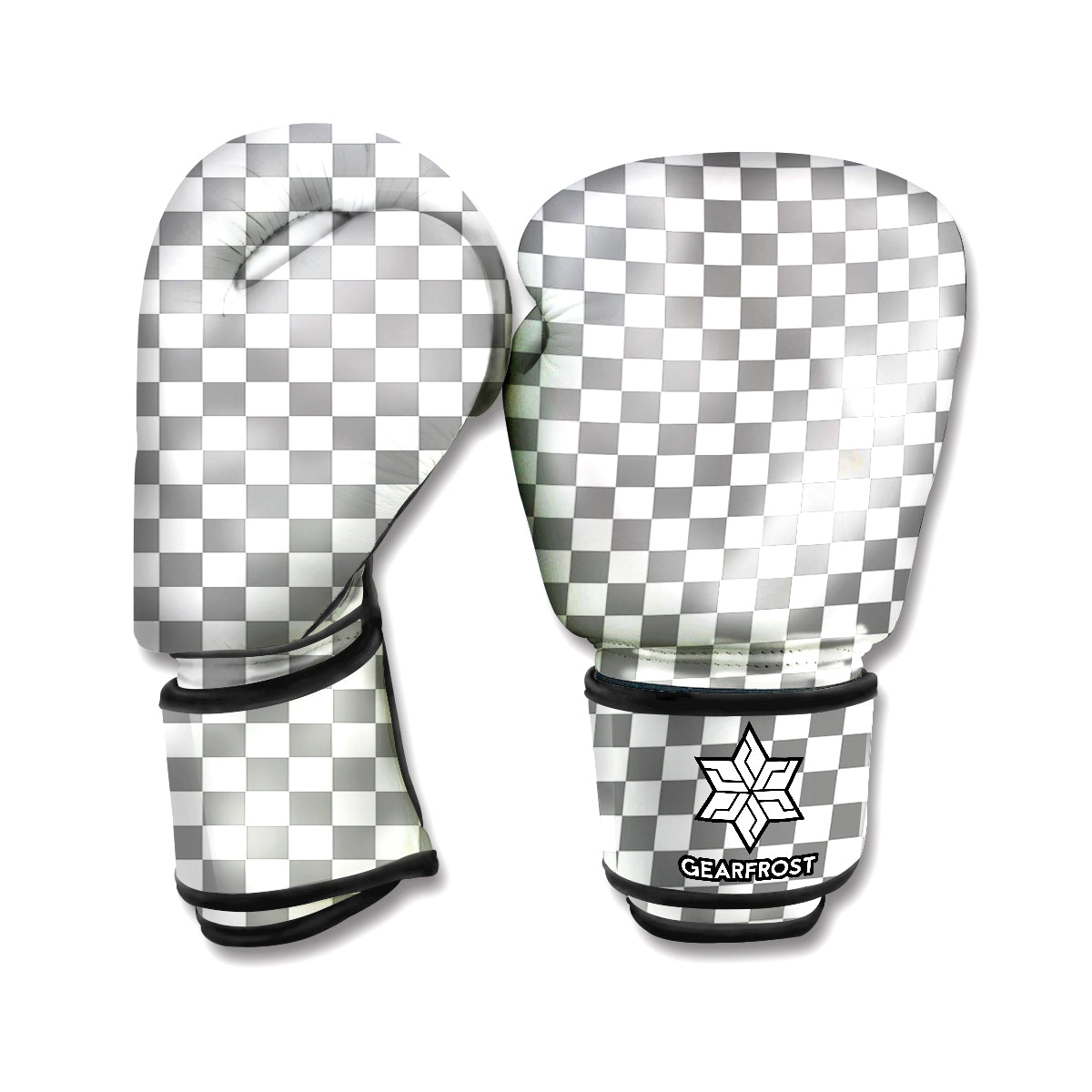 Grey And White Checkered Pattern Print Boxing Gloves