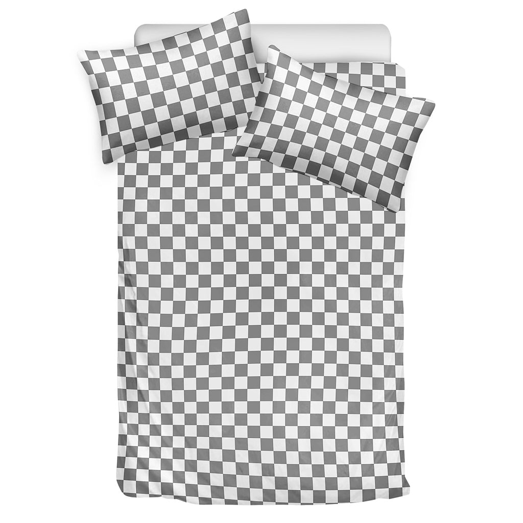 Grey And White Checkered Pattern Print Duvet Cover Bedding Set