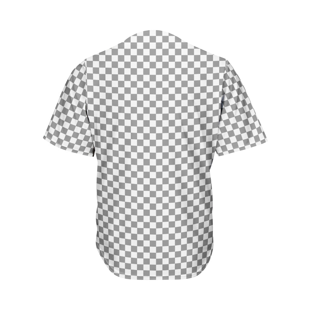 Grey And White Checkered Pattern Print Men's Baseball Jersey