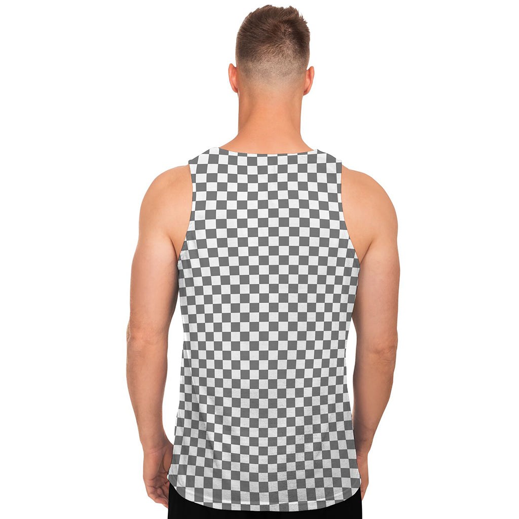 Grey And White Checkered Pattern Print Men's Tank Top