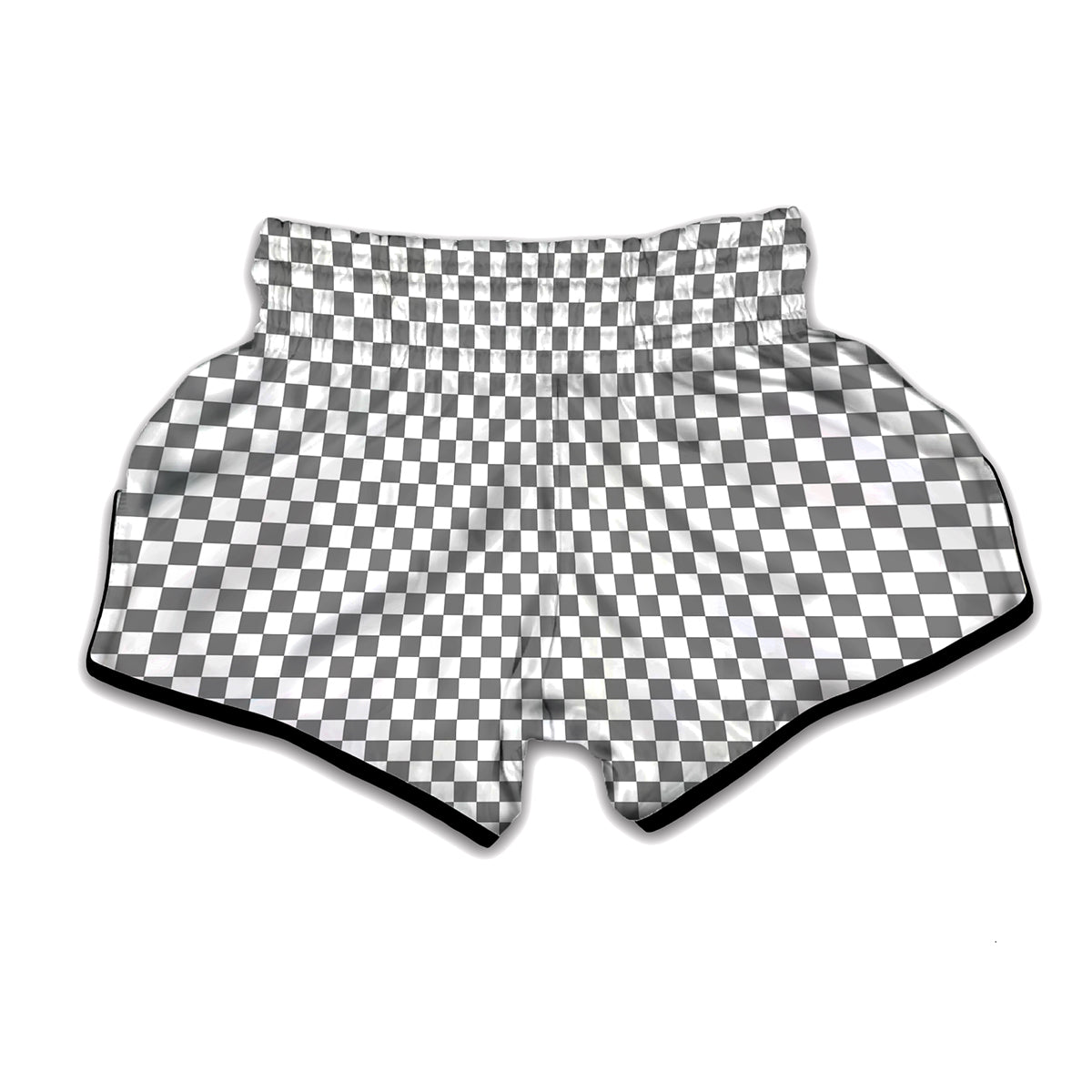 Grey And White Checkered Pattern Print Muay Thai Boxing Shorts