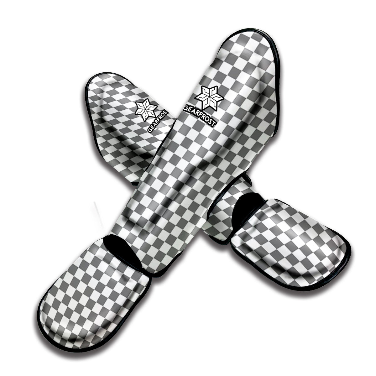 Grey And White Checkered Pattern Print Muay Thai Shin Guard
