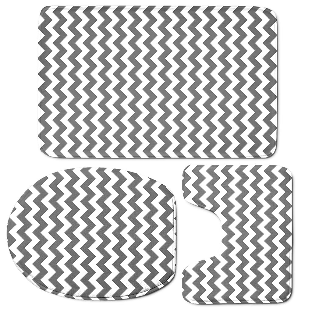Grey And White Chevron Pattern Print 3 Piece Bath Mat Set