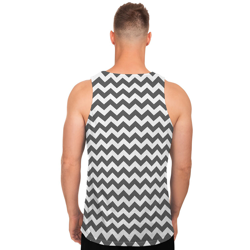 Grey And White Chevron Pattern Print Men's Tank Top