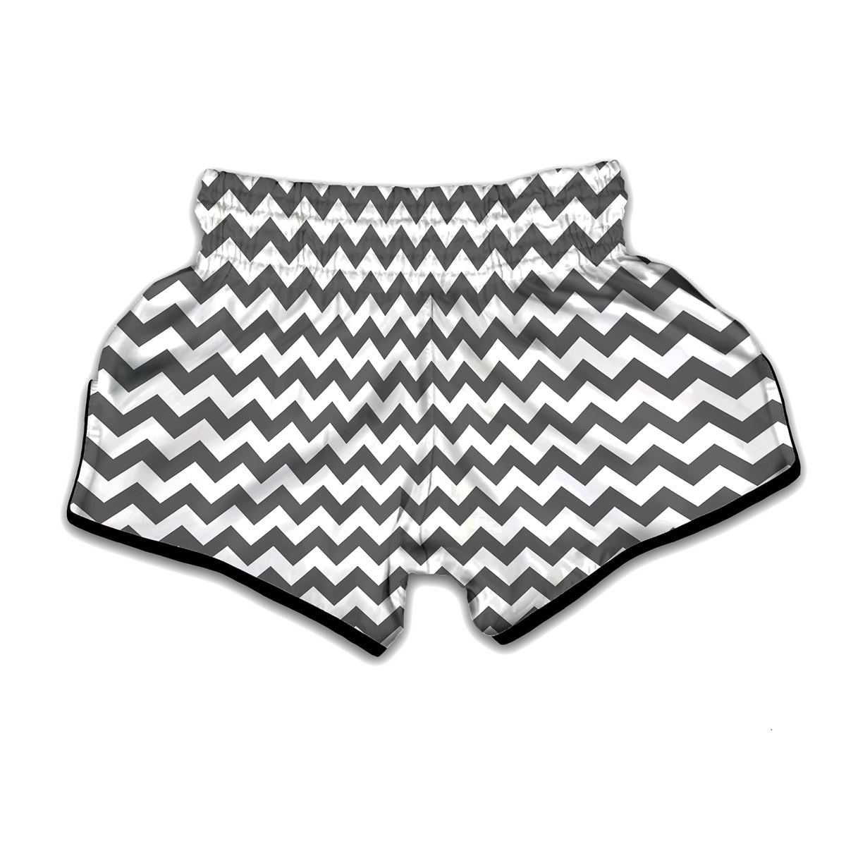 Grey And White Chevron Pattern Print Muay Thai Boxing Shorts