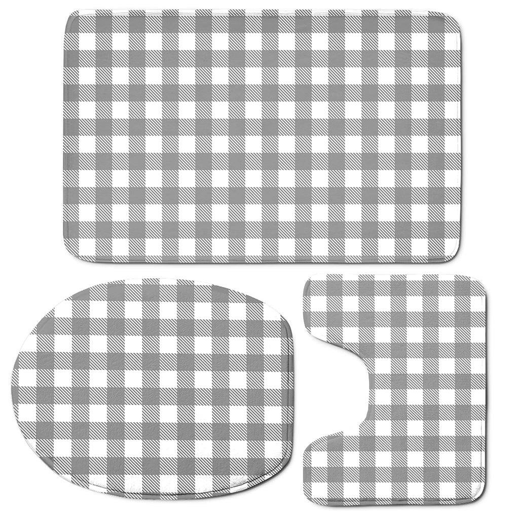 Grey And White Gingham Pattern Print 3 Piece Bath Mat Set