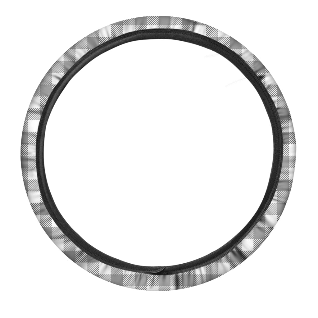 Grey And White Gingham Pattern Print Car Steering Wheel Cover