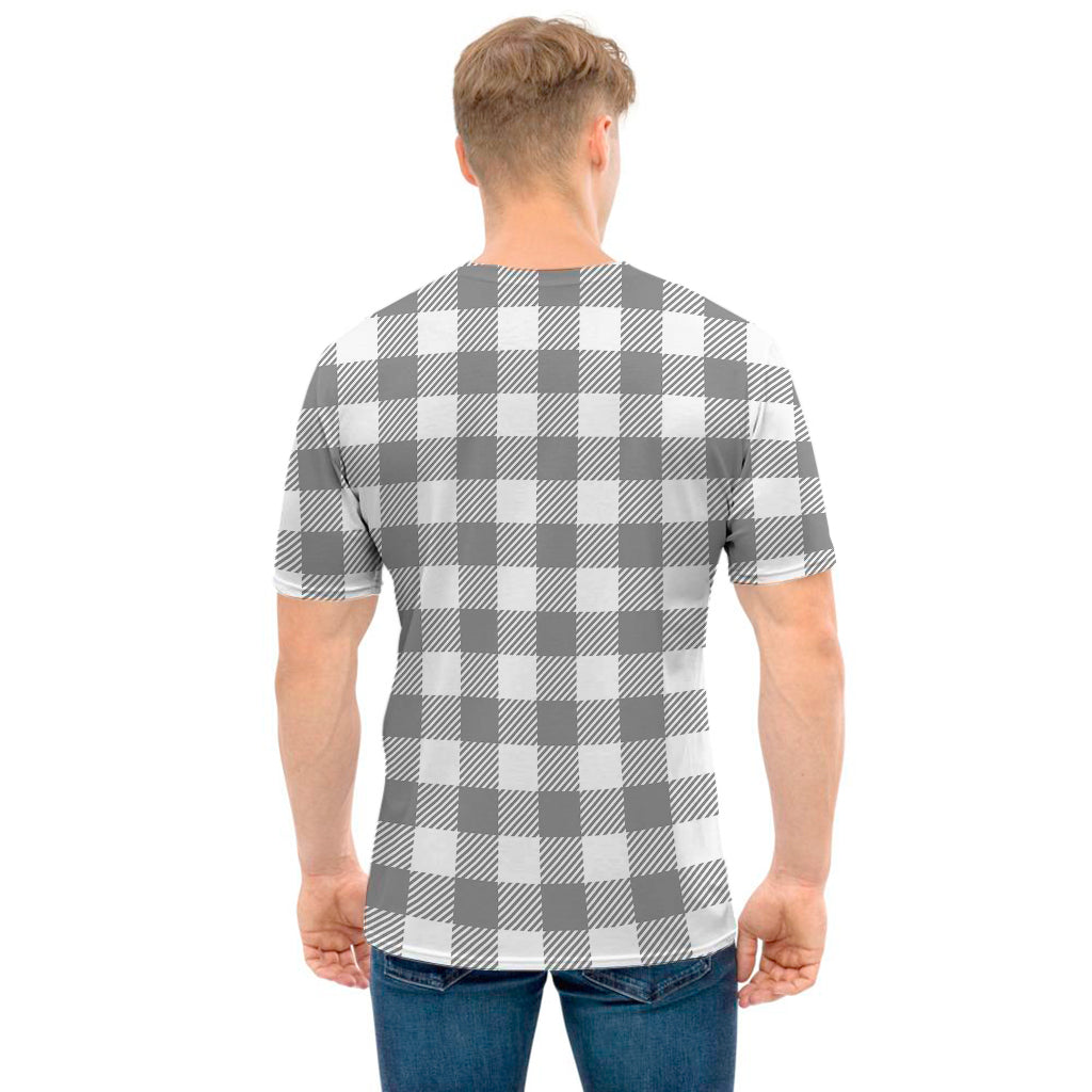 Grey And White Gingham Pattern Print Men's T-Shirt