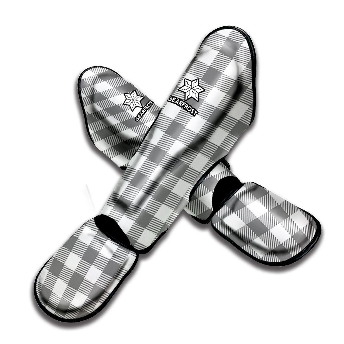 Grey And White Gingham Pattern Print Muay Thai Shin Guard