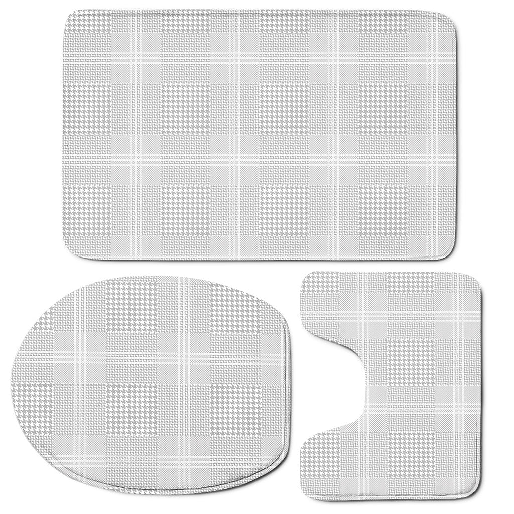 Grey And White Glen Plaid Print 3 Piece Bath Mat Set