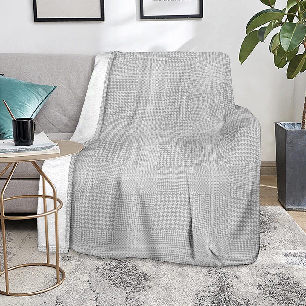 Grey And White Glen Plaid Print Blanket