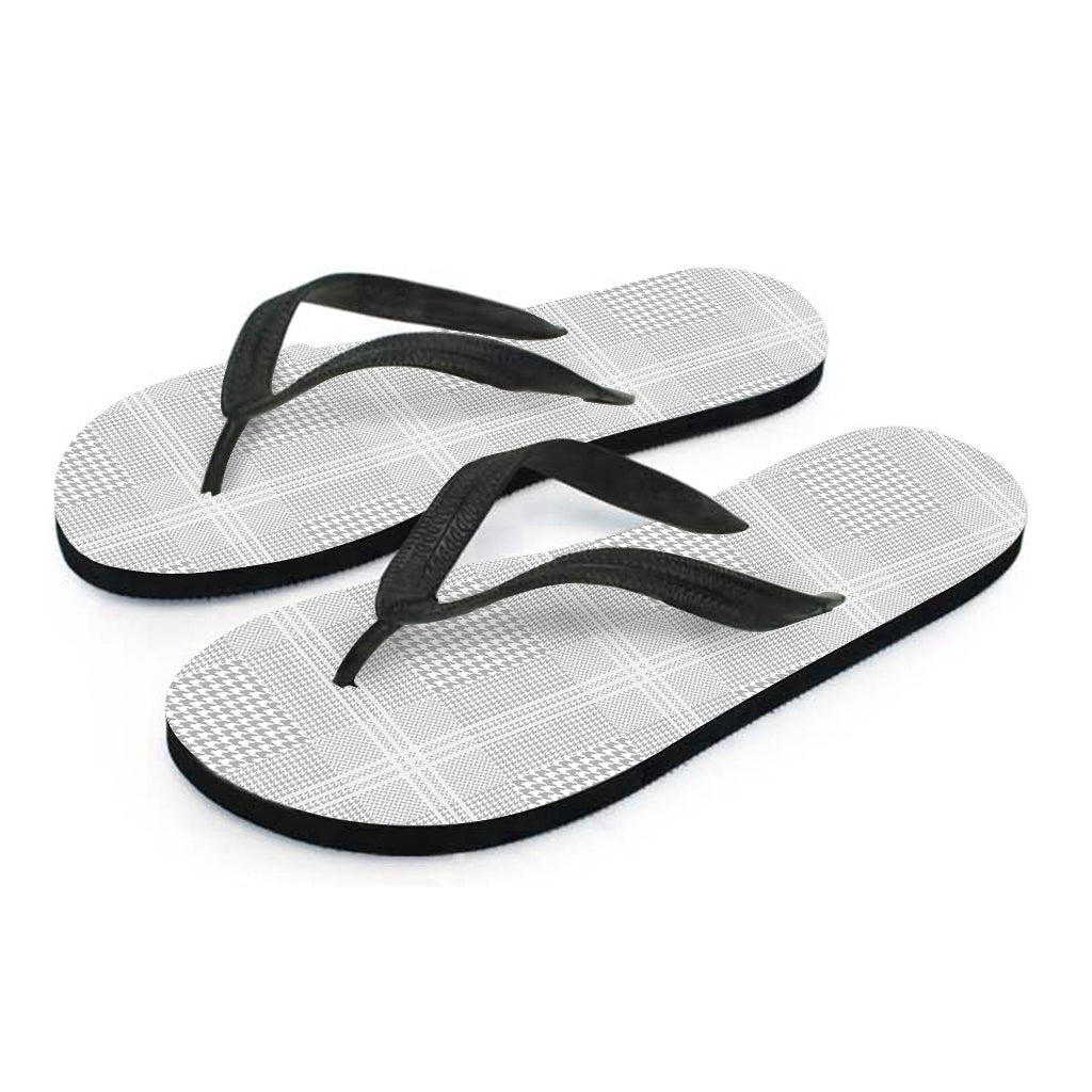 Grey And White Glen Plaid Print Flip Flops