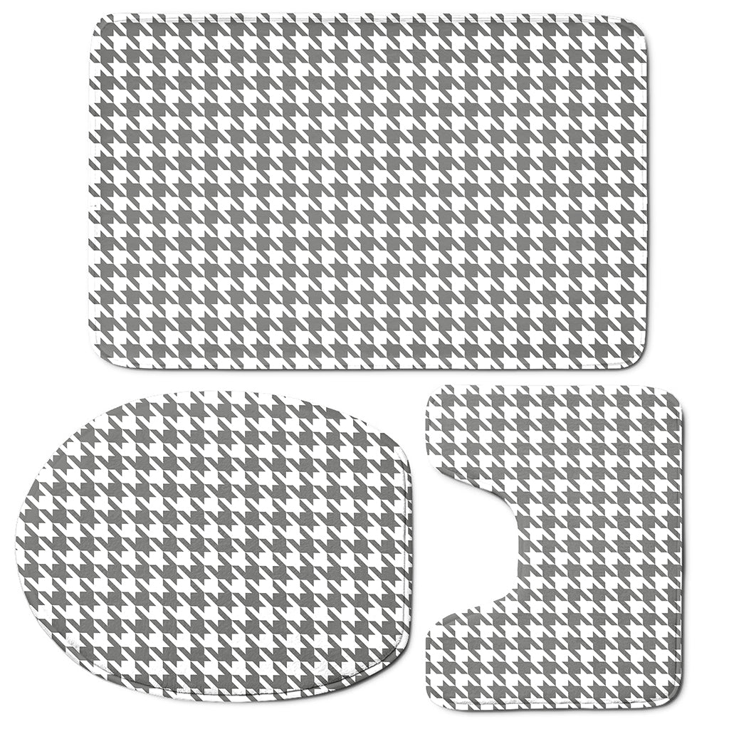 Grey And White Houndstooth Pattern Print 3 Piece Bath Mat Set