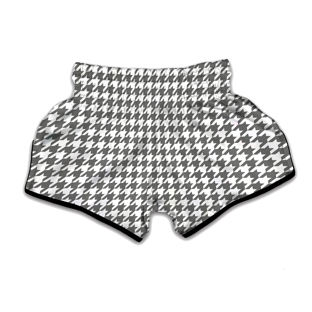 Grey And White Houndstooth Pattern Print Muay Thai Boxing Shorts